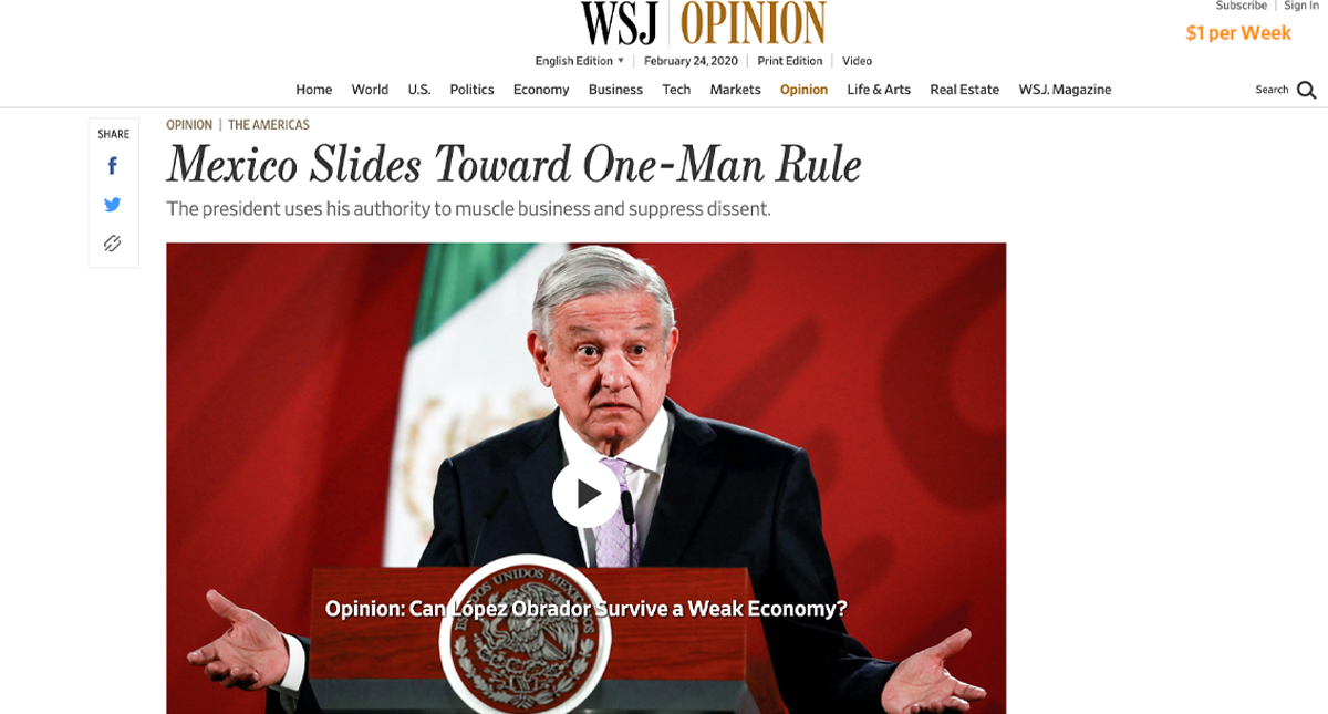 Ley es usada con AMLO para propagar terror a oposición: WSJ