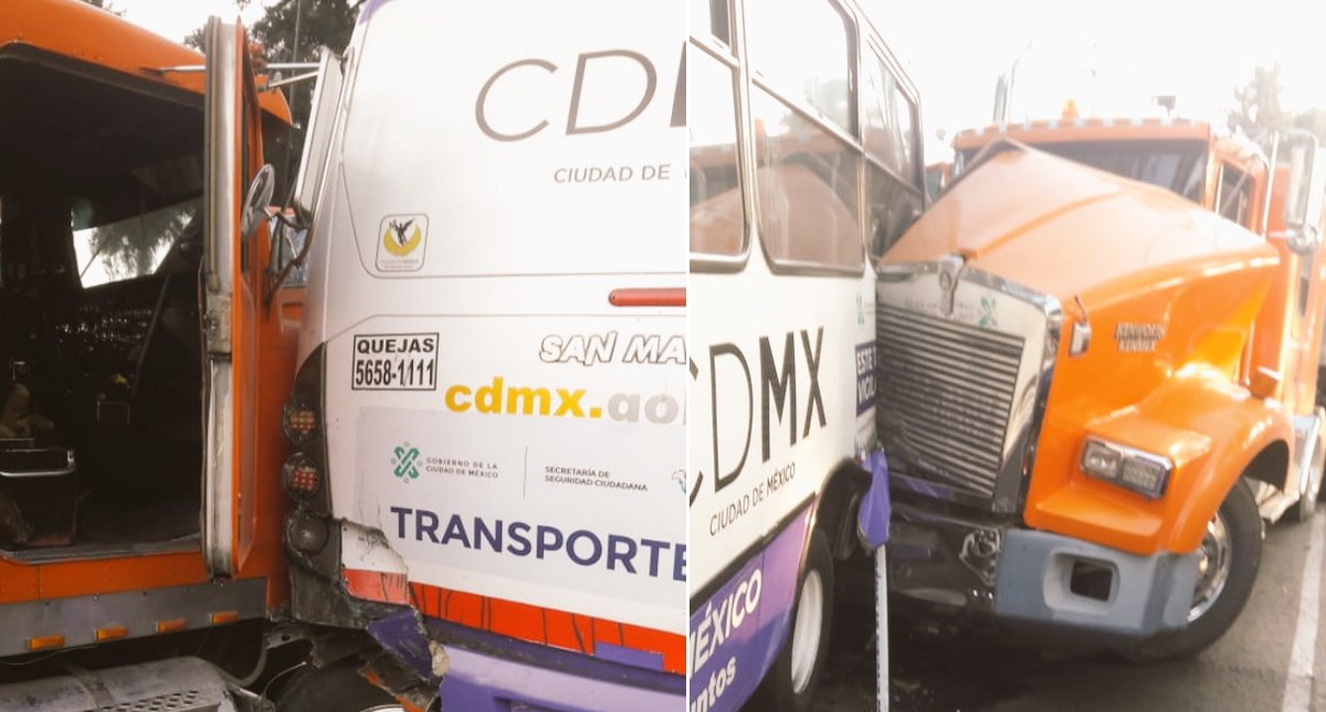 Camión impacta unidad de transporte público sobre Periférico Oriente