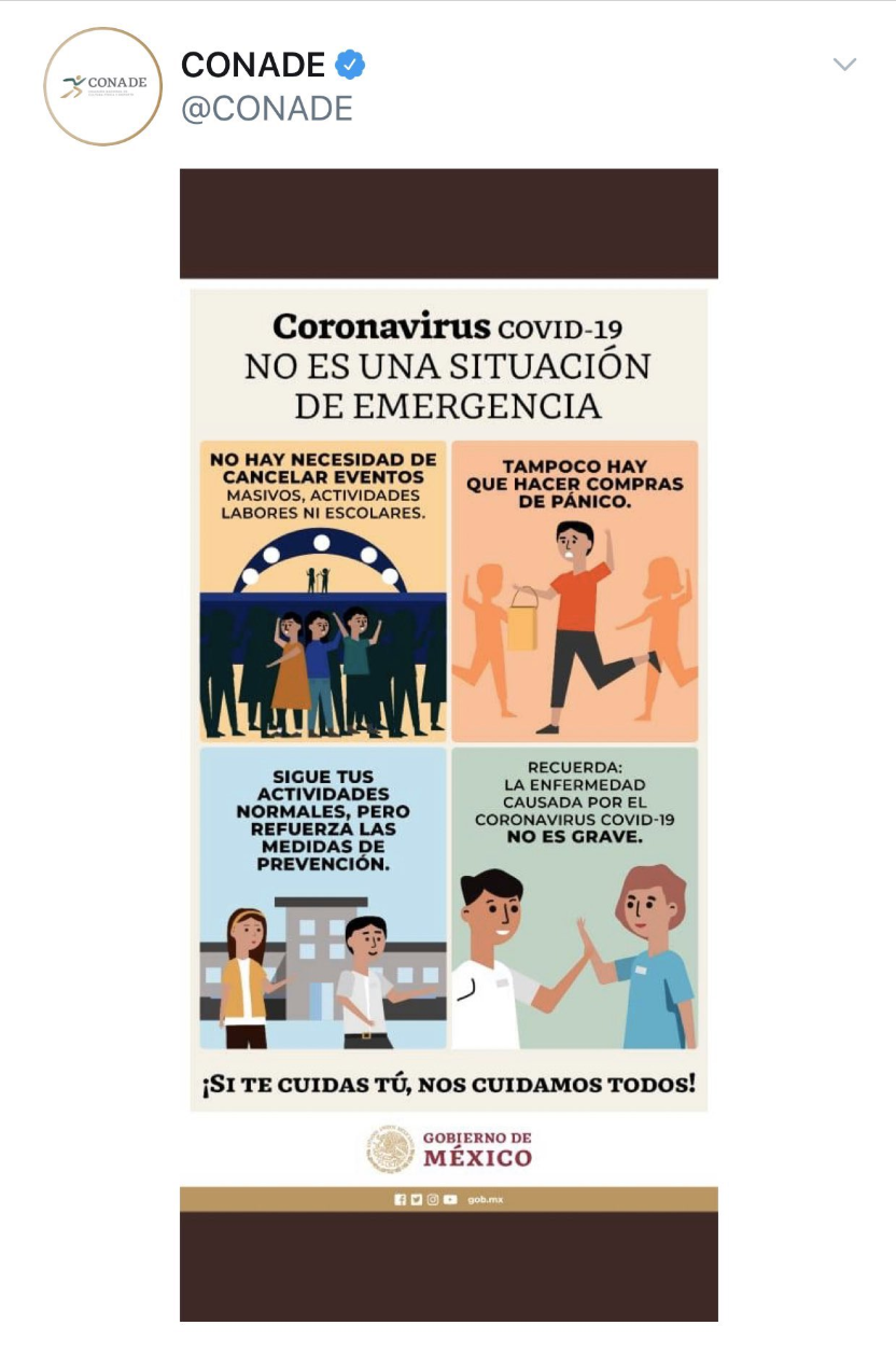 Conade dice que el COVID-19 no es una emergencia - conade-covid19-coronavirus