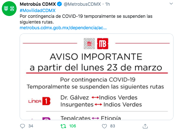 Metrobús no suspenderá operaciones; ajustará operación por COVID-19 - metrobus