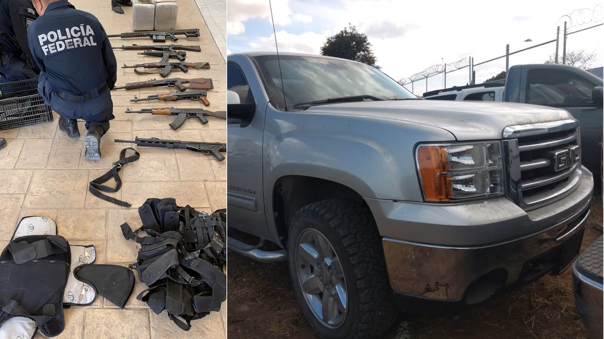 Aseguran camionetas con armamento y drogas en Tamaulipas