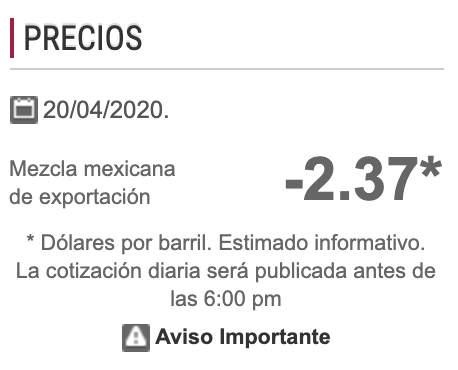 Mezcla mexicana de petróleo se cotiza en menos 2.37 dólares por barril - captura-de-pantalla-2020-04-20-a-las-191948