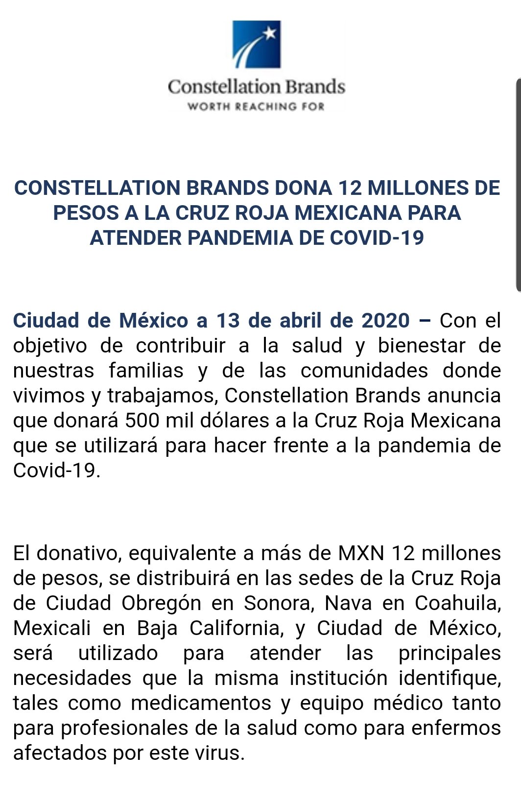 Constellation Brands anuncia donación de 500 mil dólares a Cruz Roja Mexicana - evftpznx0aagjyg
