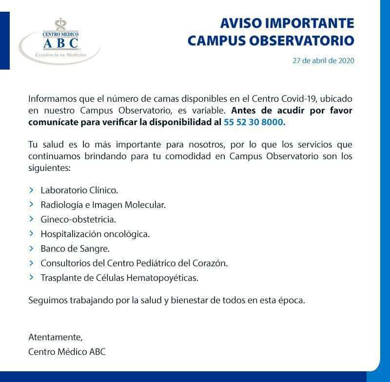 Hospitales ABC Observatorio y Médica Sur saturados por COVID-19 - hospital-abc-coronavirus-covid-19
