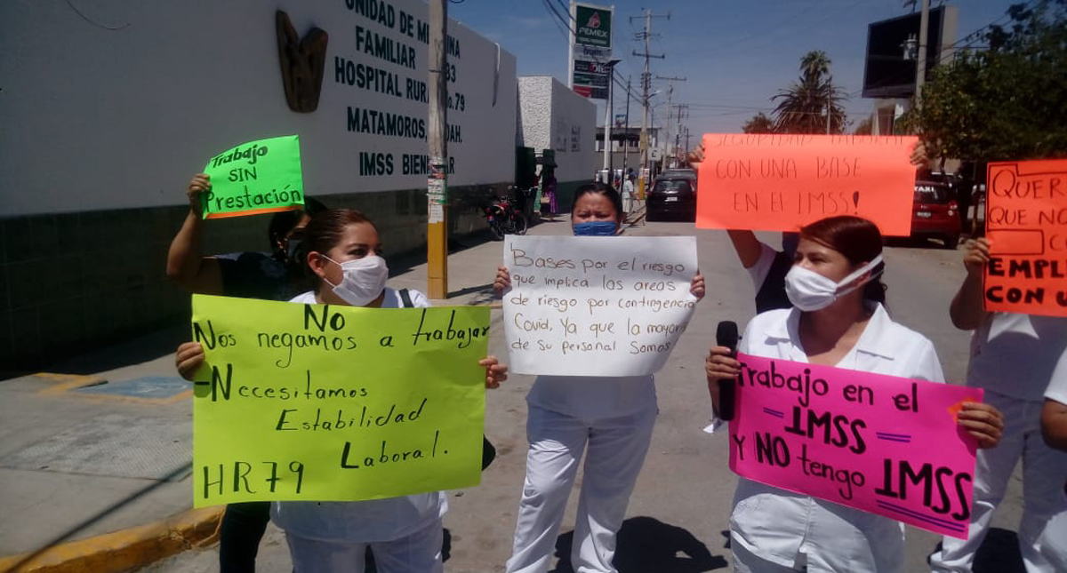 Trabajadores del IMSS en Matamoros exigen base laboral ante COVID-19