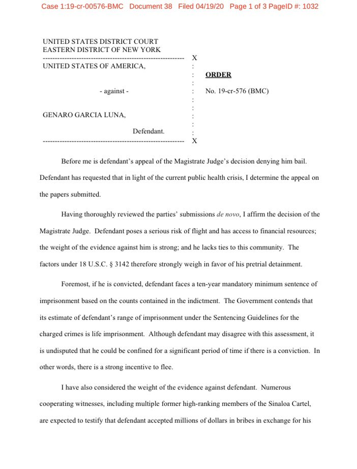 Niegan nuevamente libertad bajo fianza a Genaro García Luna - orden-cogan-garcia-luna