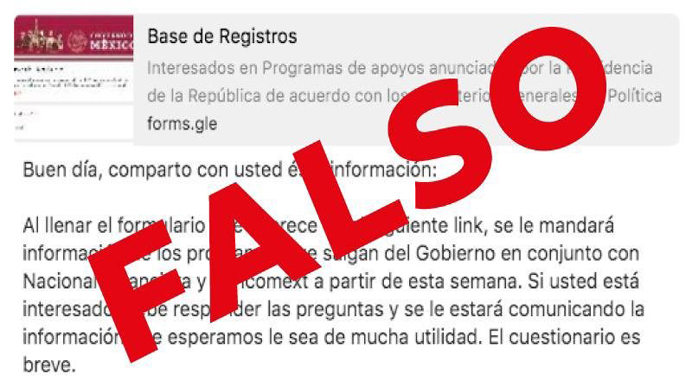 Alertan por página falsa para recibir apoyos del Gobierno de México