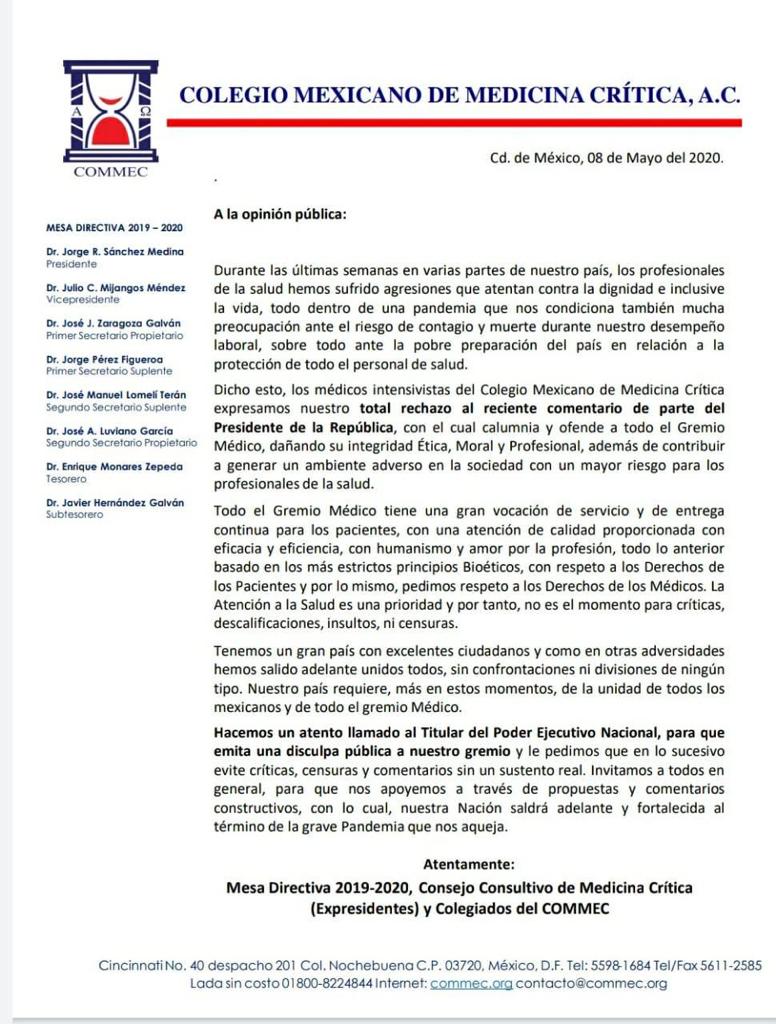 Agrupaciones médicas condenan las declaraciones del presidente López Obrador; exigen disculpa pública - 7