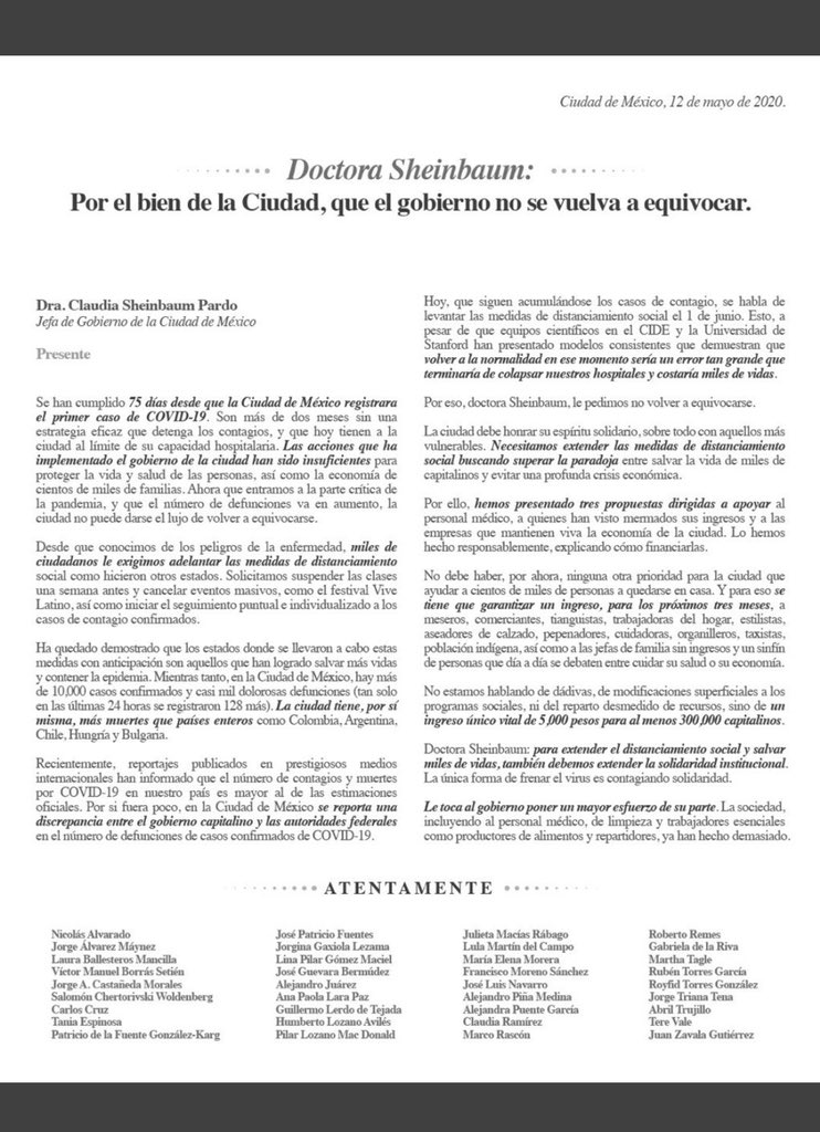 Piden a Sheinbaum mejorar estrategias ante COVID-19 - carta