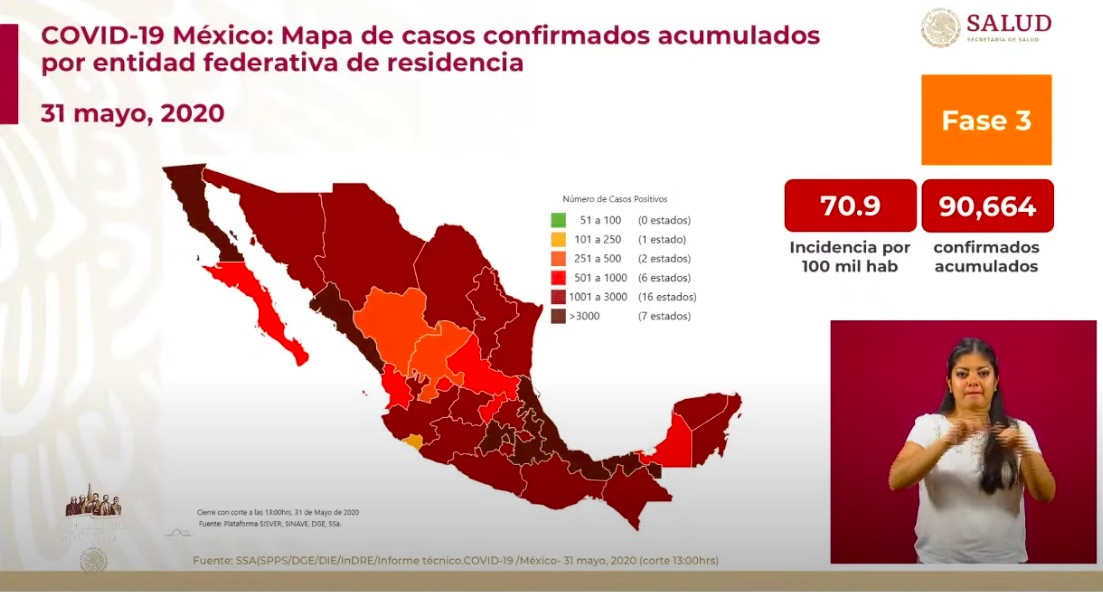 CDMX, Edomex y Baja California, las entidades con más casos de COVID-19 - casos-confirmados-mapa