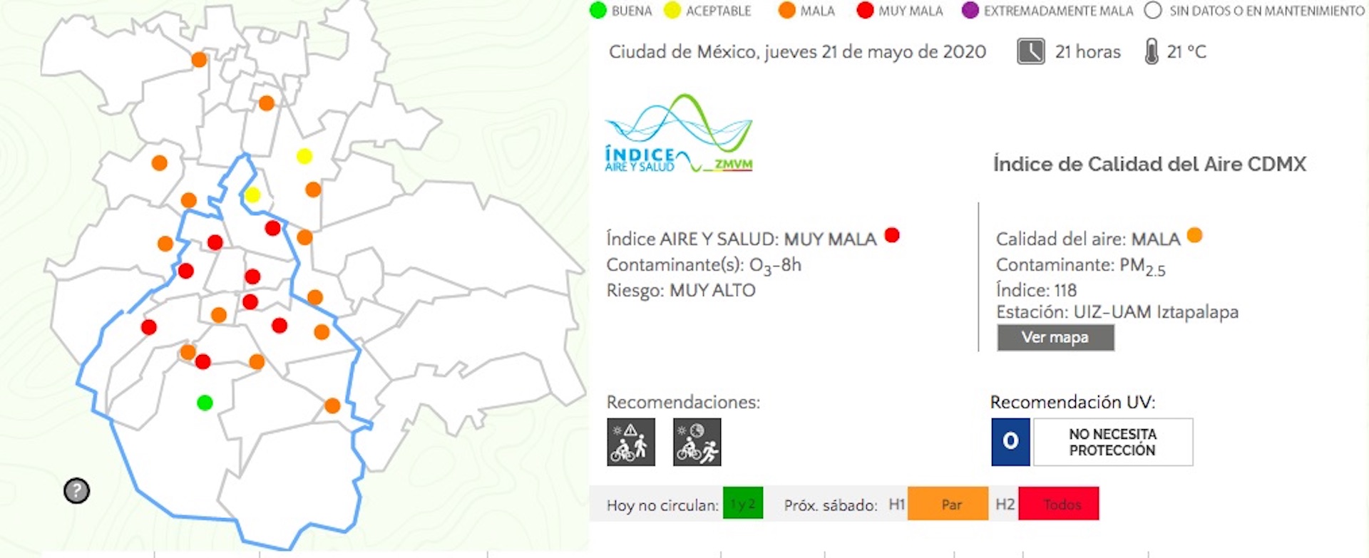 Valle de México registró muy mala calidad del aire este jueves - mapa-calidad-del-aire