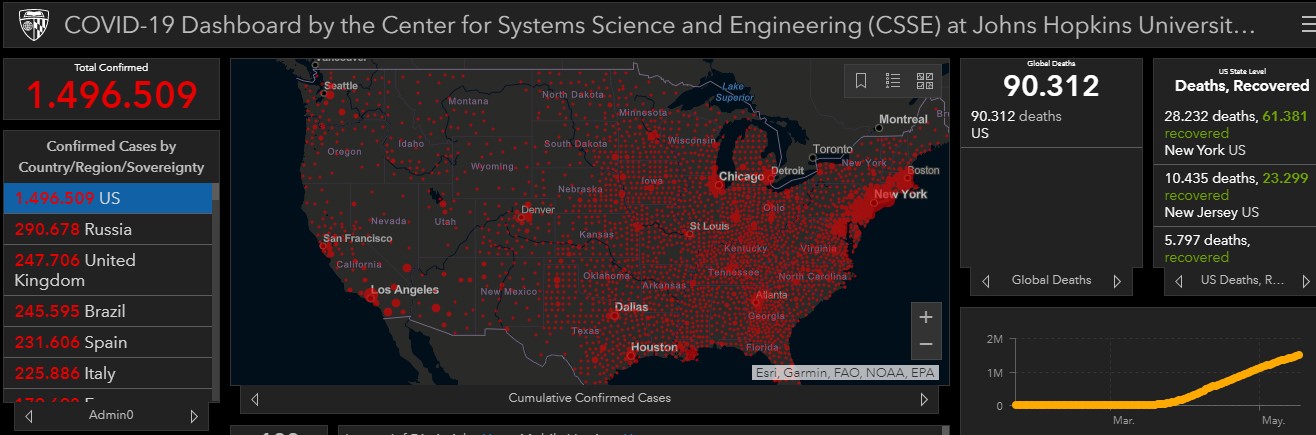 Estados Unidos roza las 90 mil muertes por COVID-19 - mapa-del-covid-19-en-estados-unidos
