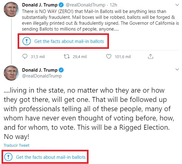 Twitter califica publicación de Trump como información posiblemente engañosa - mensaje-de-advertencia-de-twitter-de-posible-informacion-enganosa-en-tuit-de-trump