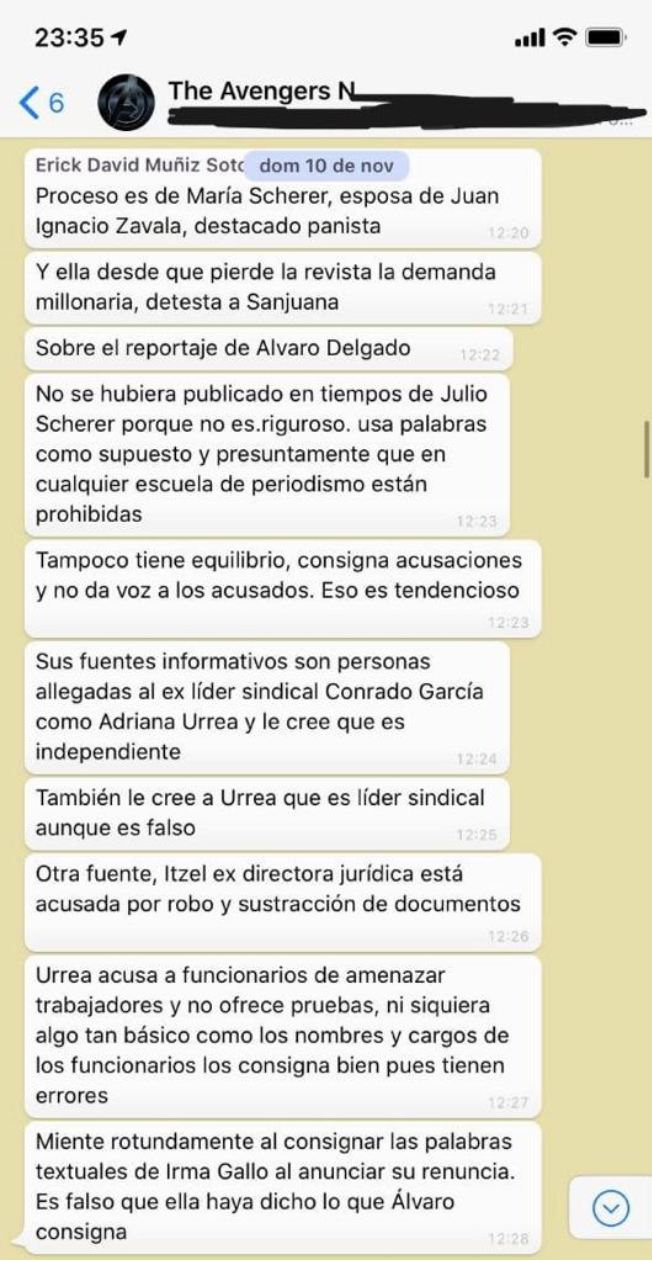 Acusan a Sanjuana Martínez, directora de Notimex, de atacar a periodistas y organizar campañas de desprestigio en redes sociales - notimex-avengers-chat-article19