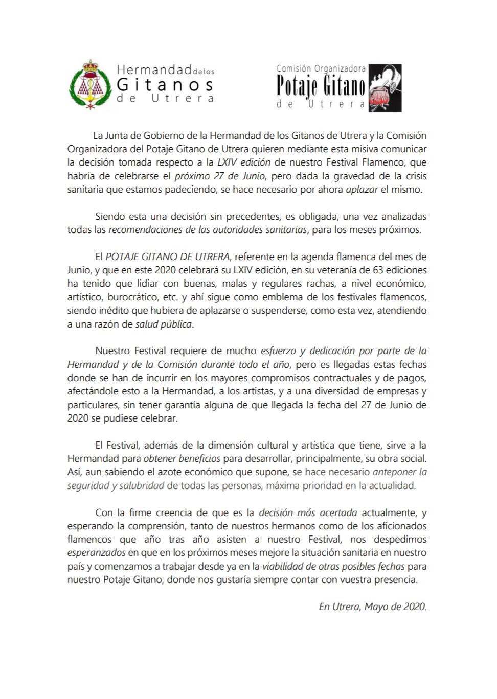 Coronavirus provoca suspensión del festival de flamenco del 'Potaje Gitano' - potaje-gitano