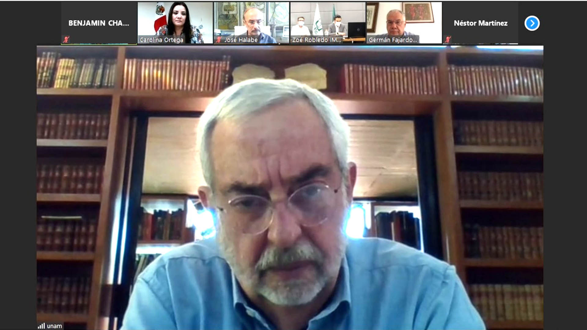 UNAM entrega primeros 20 mil kits contra el COVID-19 al IMSS - rector-de-la-unam-en-videoconferencia-de-entrega-de-kits-de-proteccion-a-medicos-residentes-del-imss