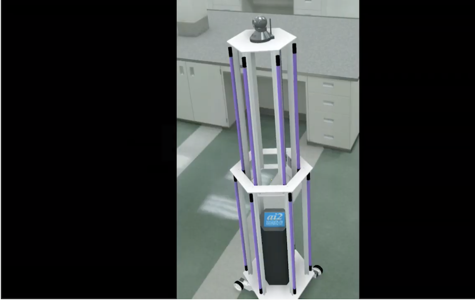Un robot con luz ultravioleta, desinfección eficiente para transporte público