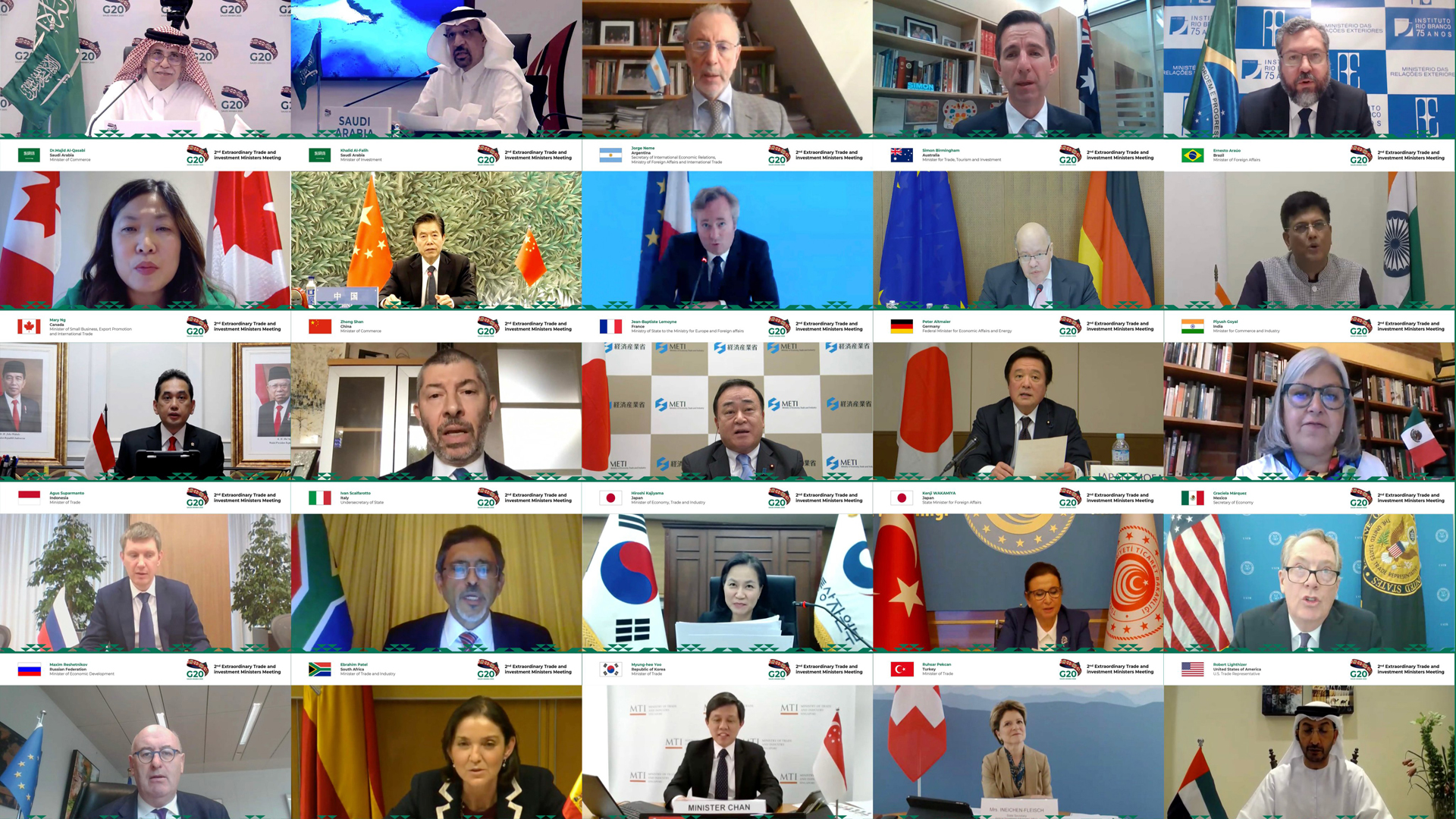 Ministros de Comercio del G20 acuerdan acciones contra impactos de pandemia