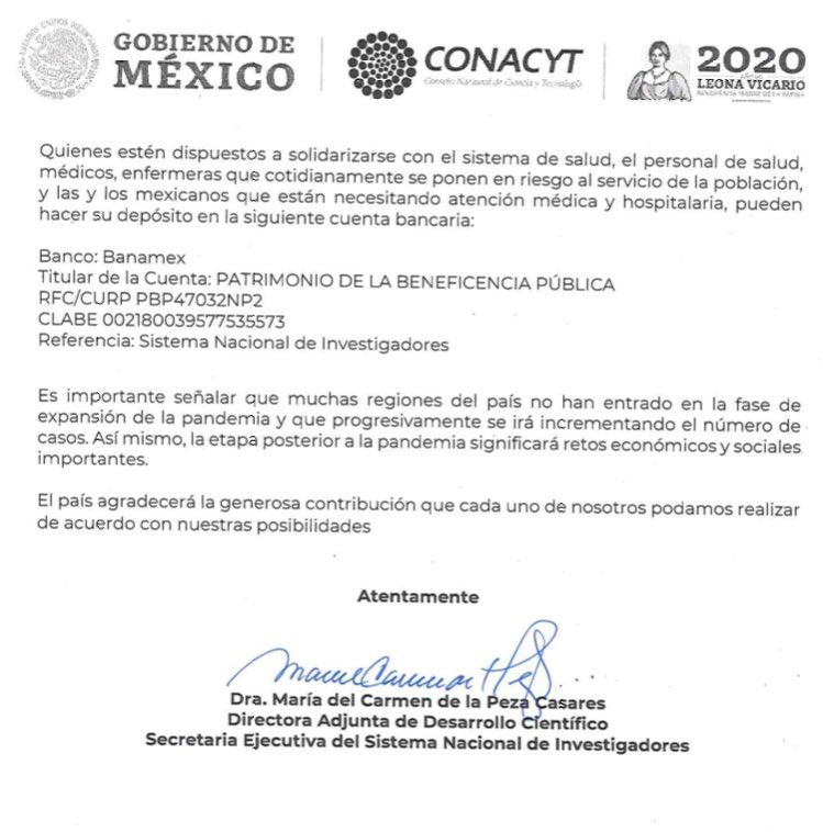 Conacyt solicita a investigadores donar estímulos a lucha contra COVID-19 - solicitud-del-conacyt-a-sni-1