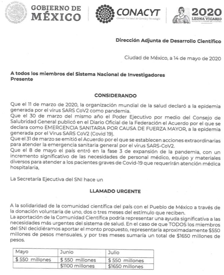 Conacyt solicita a investigadores donar estímulos a lucha contra COVID-19 - solicitud-del-conacyt-a-sni