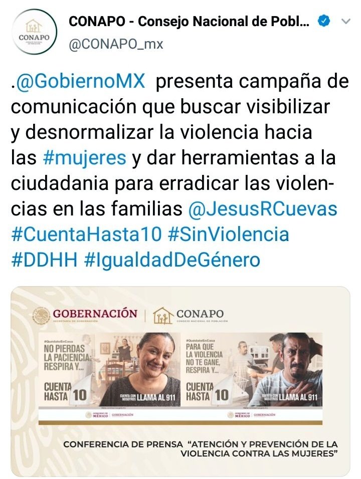 #Video Gobierno pide contar hasta diez para erradicar violencia contra la mujer - tuit-de-la-conapo-sobre-la-campana-cuenta-hasta-10