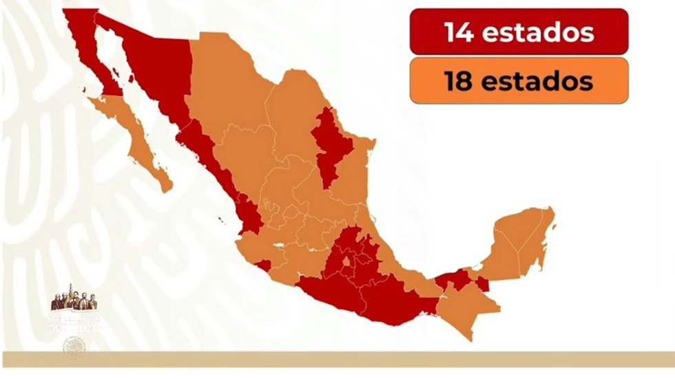 Semáforo epidémico en México: 18 entidades están en color naranja; 14 estados permanecen en riesgo máximo
