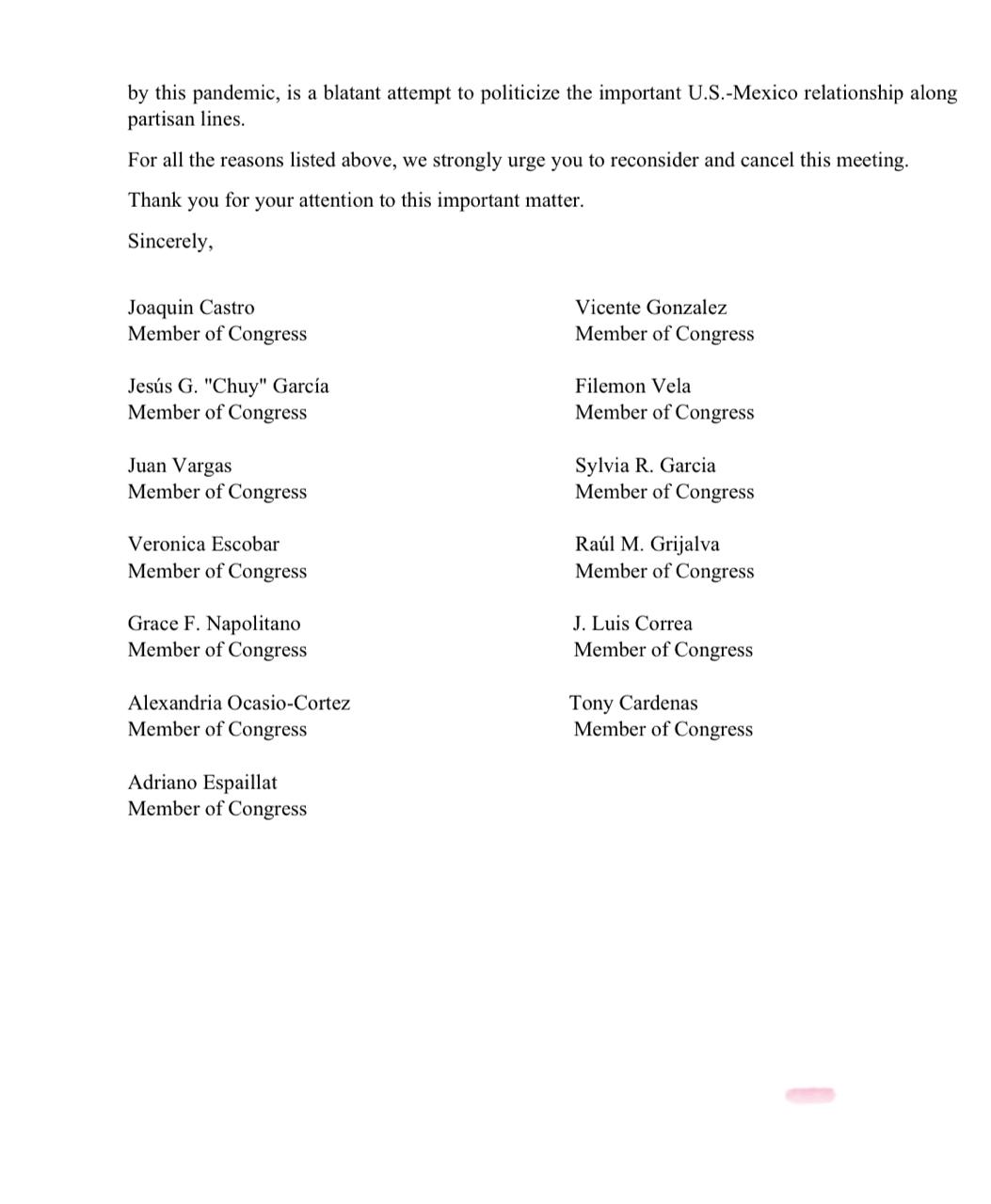 Caucus Hispano del Congreso de EE.UU., en desacuerdo por visita de López Obrador a Trump - carta-contra-visita-de-amlo2