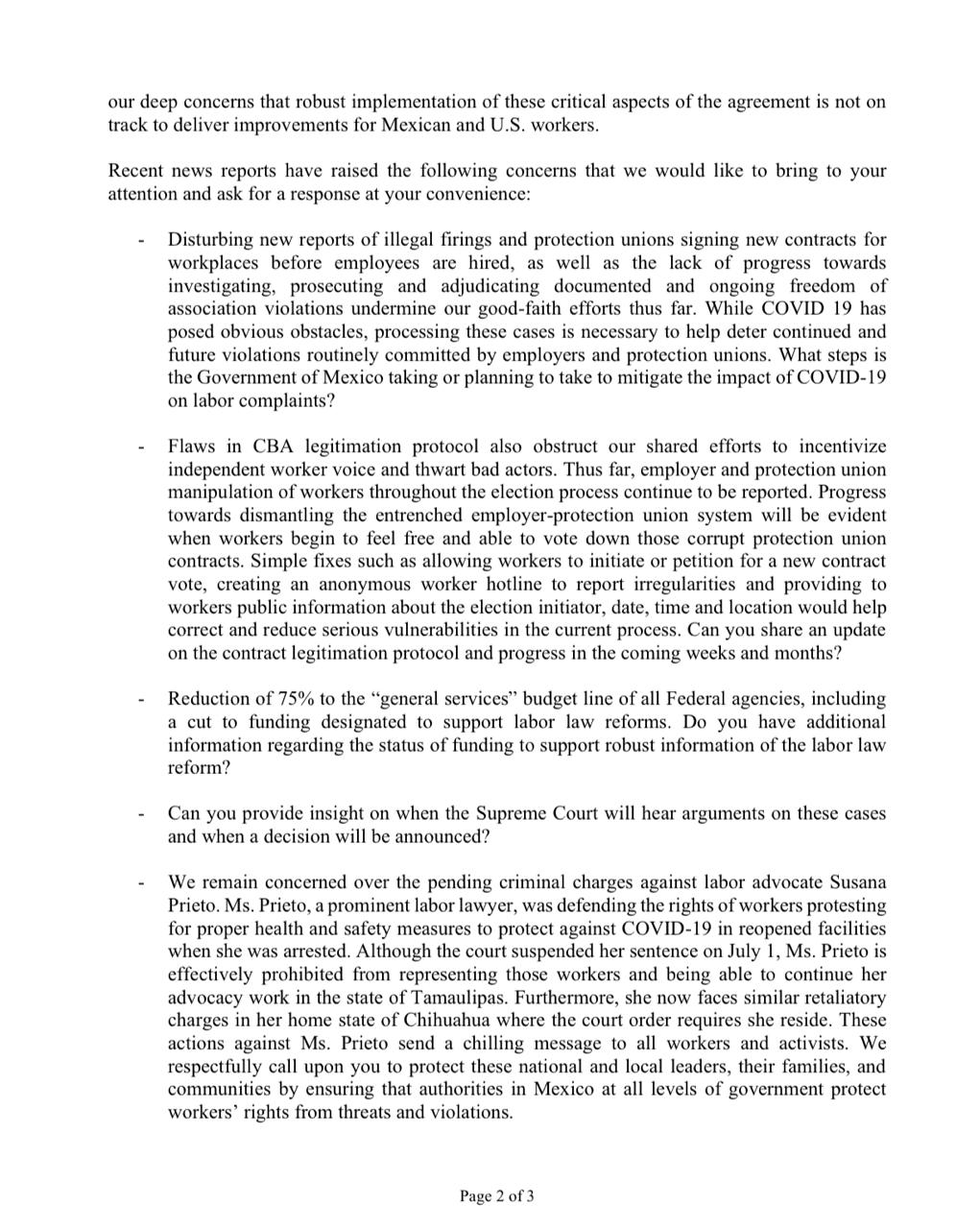 Demócratas expresan "serias preocupaciones" a AMLO sobre reformas laborales - carta-democratas-amlo-02