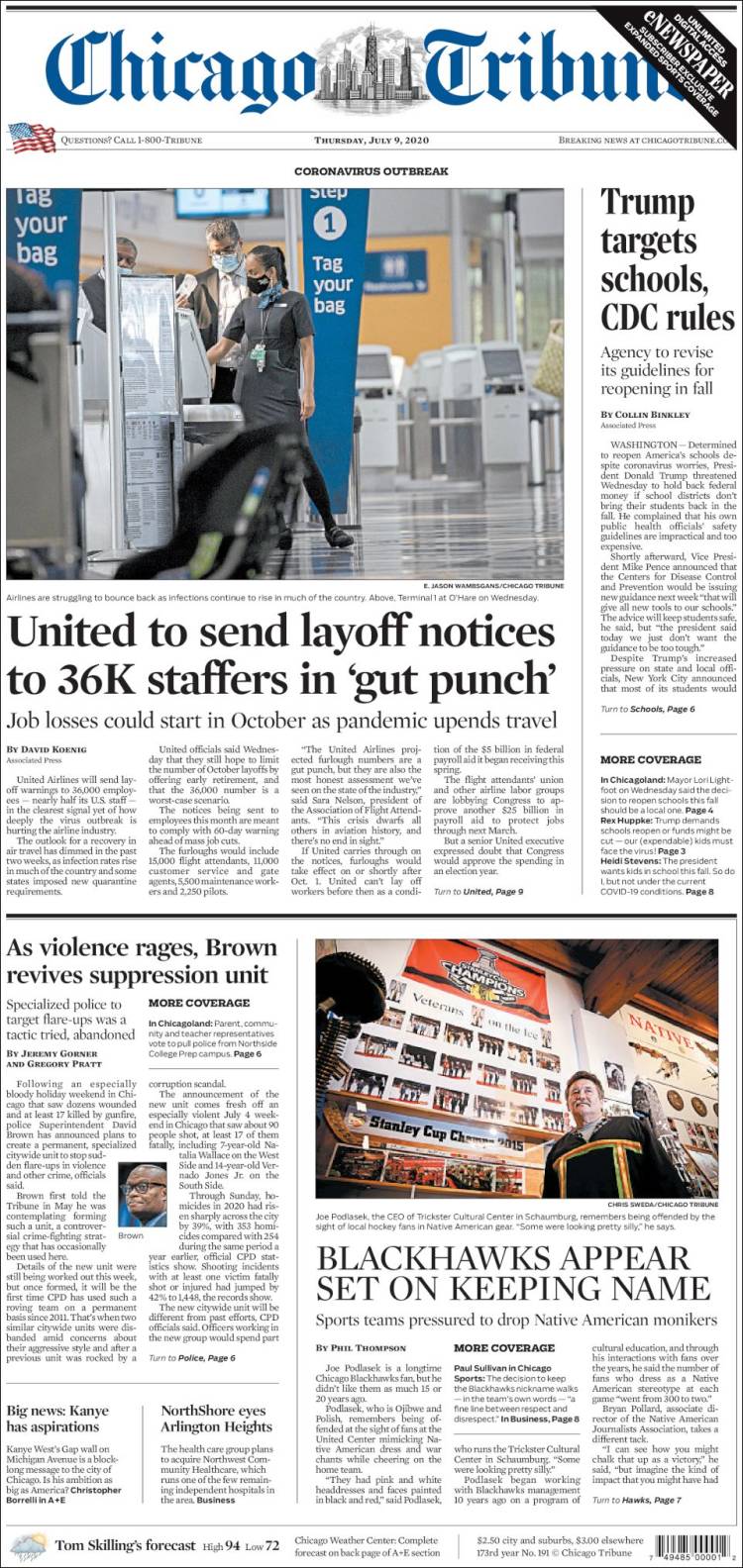 Poco interés en reunión Trump-AMLO en portadas de periódicos estadounidenses - chicago-tribune-9jul20