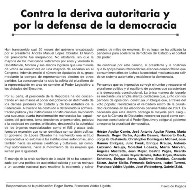 Bendito coraje; responde AMLO a periodistas e intelectuales - contra-la-deriva-autoritaria