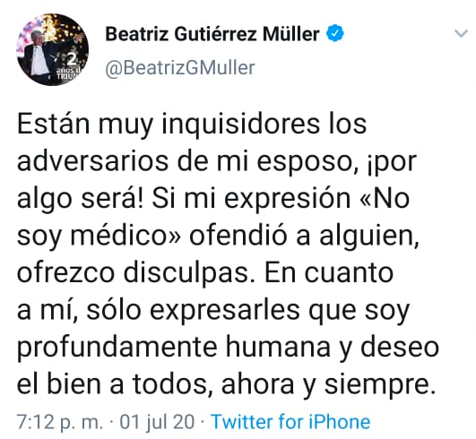 Beatriz Gutiérrez Müller se disculpa por expresión "no soy médico" - disculpa-beatriz-gutierrez