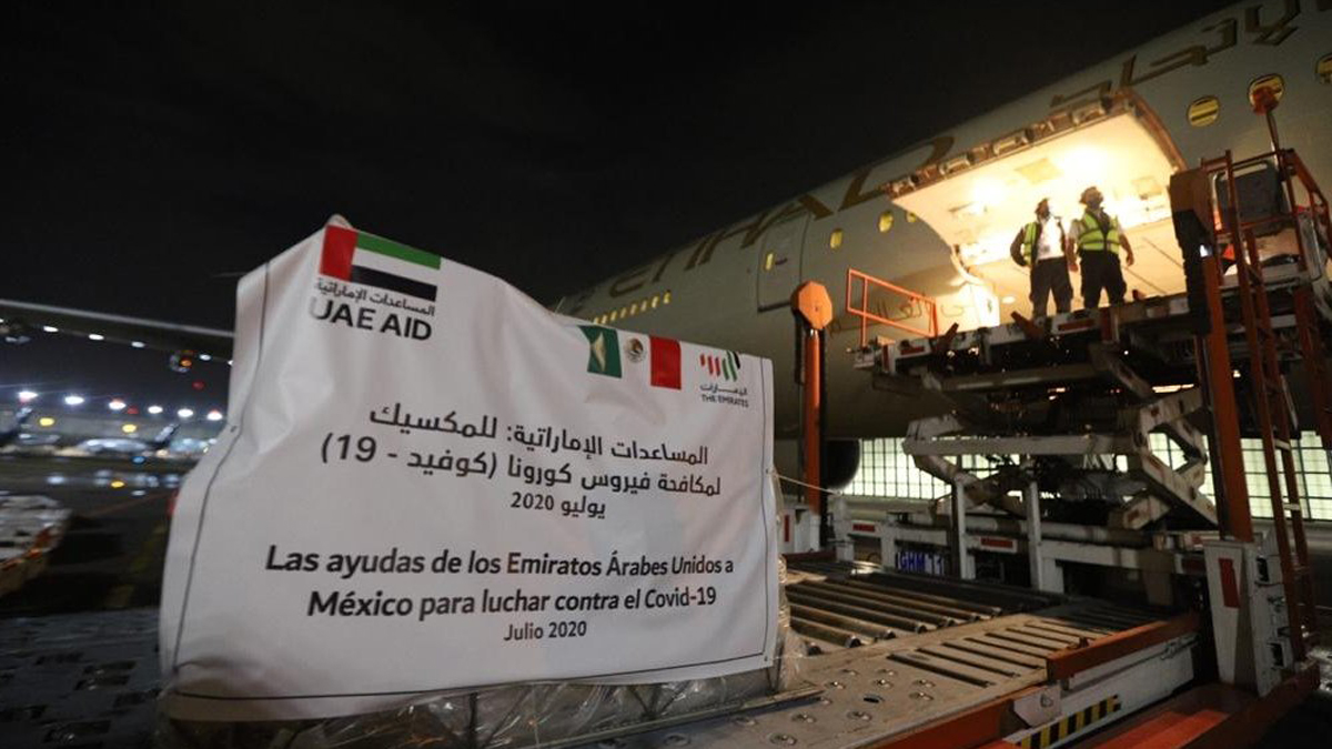 México recibe de Emiratos Árabes Unidos insumos médicos contra COVID-19