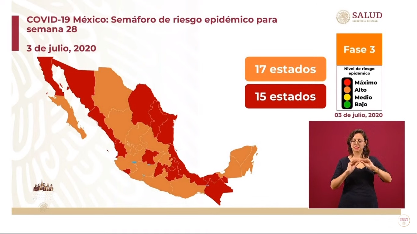 Semáforo epidémico en México: 17 entidades están en color naranja; 15 estados permanecen en riesgo máximo - mapa-del-semaforo-epidemico-al-3-de-julio
