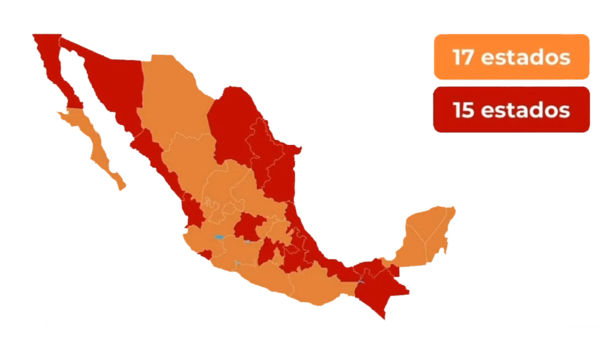 Semáforo epidémico en México: 17 entidades están en color naranja; 15 estados permanecen en riesgo máximo