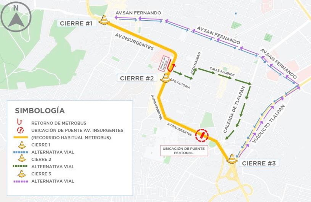 Retirarán puente cerca de estación La Joya del MB este fin de semana - metrobus-vialidad-cambios-puente-peatonal-la-joya-tlalpan