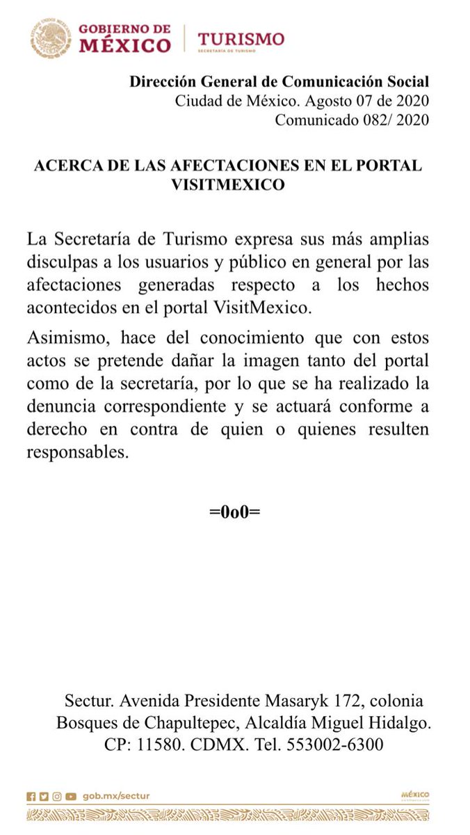 VisitMexico promociona sitios turísticos con polémica traducción; Sectur ofrece disculpas y denuncia afectaciones - comunicado-turismo