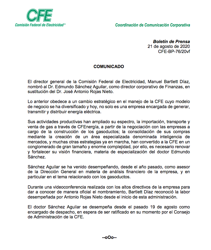 Renuncia director de Finanzas de CFE; nombran a Edmundo Sánchez en el cargo - nombramiento-de-edmundo-sanchez-como-nuevo-director-de-finanzas-de-cfe