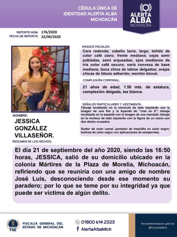 Hallan muerta a joven reportada como desaparecida en Michoacán - alerta-alba-de-jessica