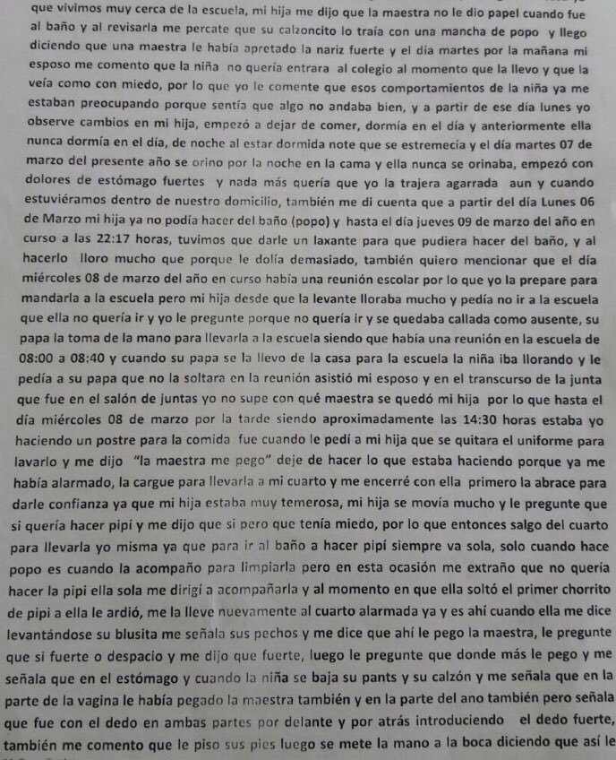 Por exigencia de justicia, madre de víctima de abuso sexual se amarra a silla en la CNDH - fragmento-de-la-denuncia-presentada-por-el-abuso-sexual-de-lia