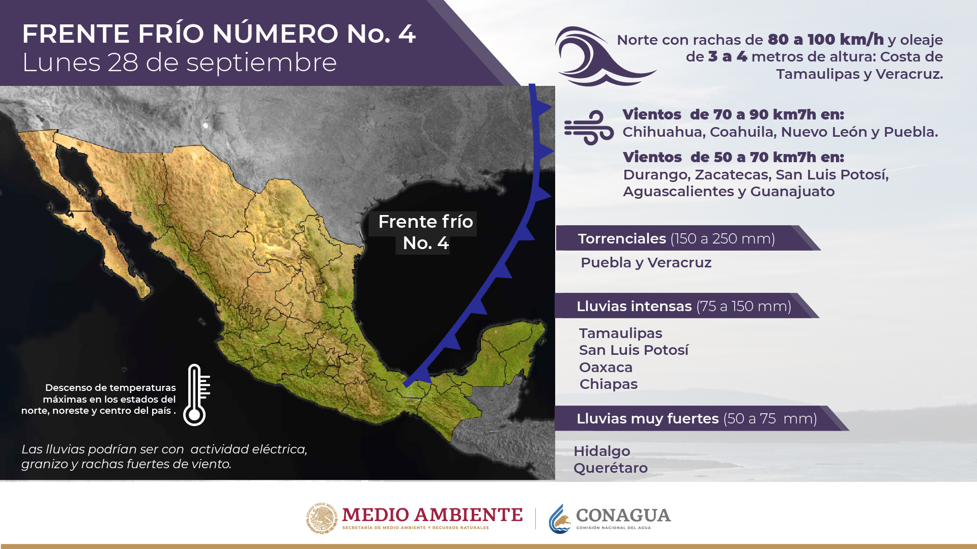 Advierten fuertes vientos y lluvias torrenciales en México por Frente Frío 4 - frente-frio-4