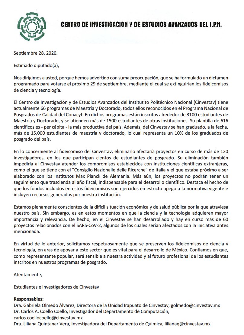 Cinvestav urge a diputados mantener fideicomisos en Ciencia y Tecnología - peticion-del-cinvestav-para-que-se-mantengan-fideicomisos-de-ciencia-y-tecnologia