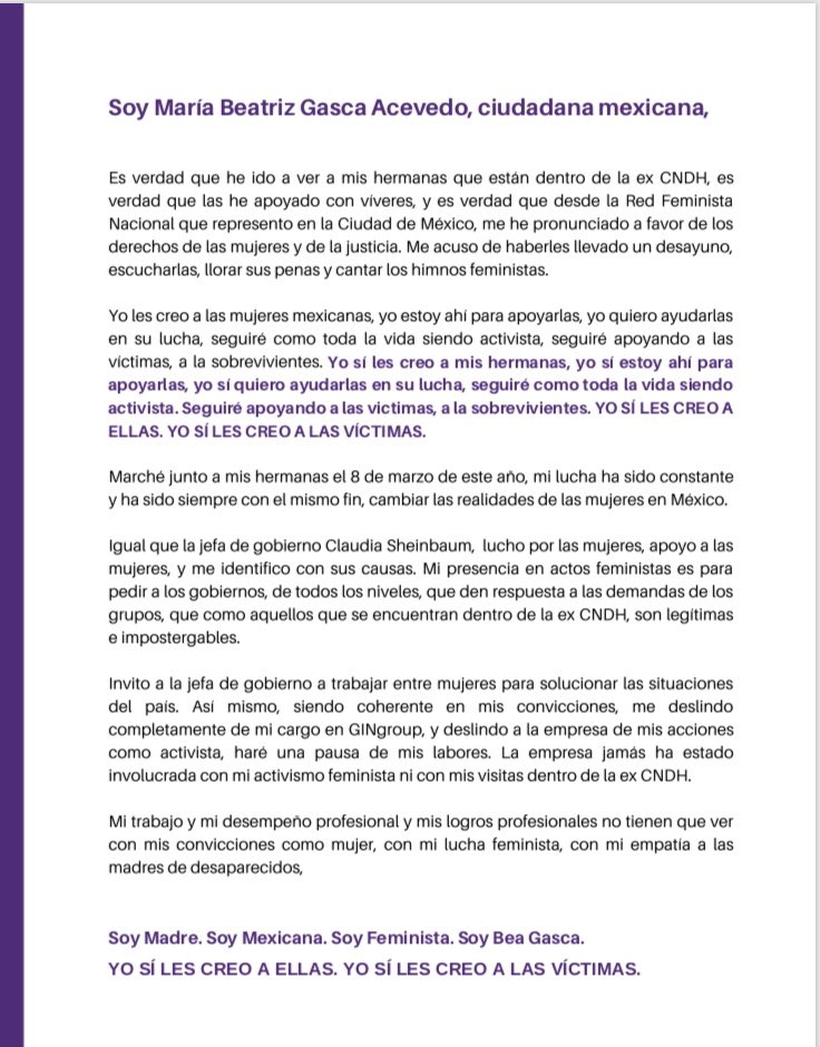 Beatriz Gasca acepta apoyar toma de CNDH; invita a Sheinbaum a "trabajar entre mujeres" - pronunciamiento-de-beatriz-gasca-sobre-senalamientos-de-claudia-sheinbaum
