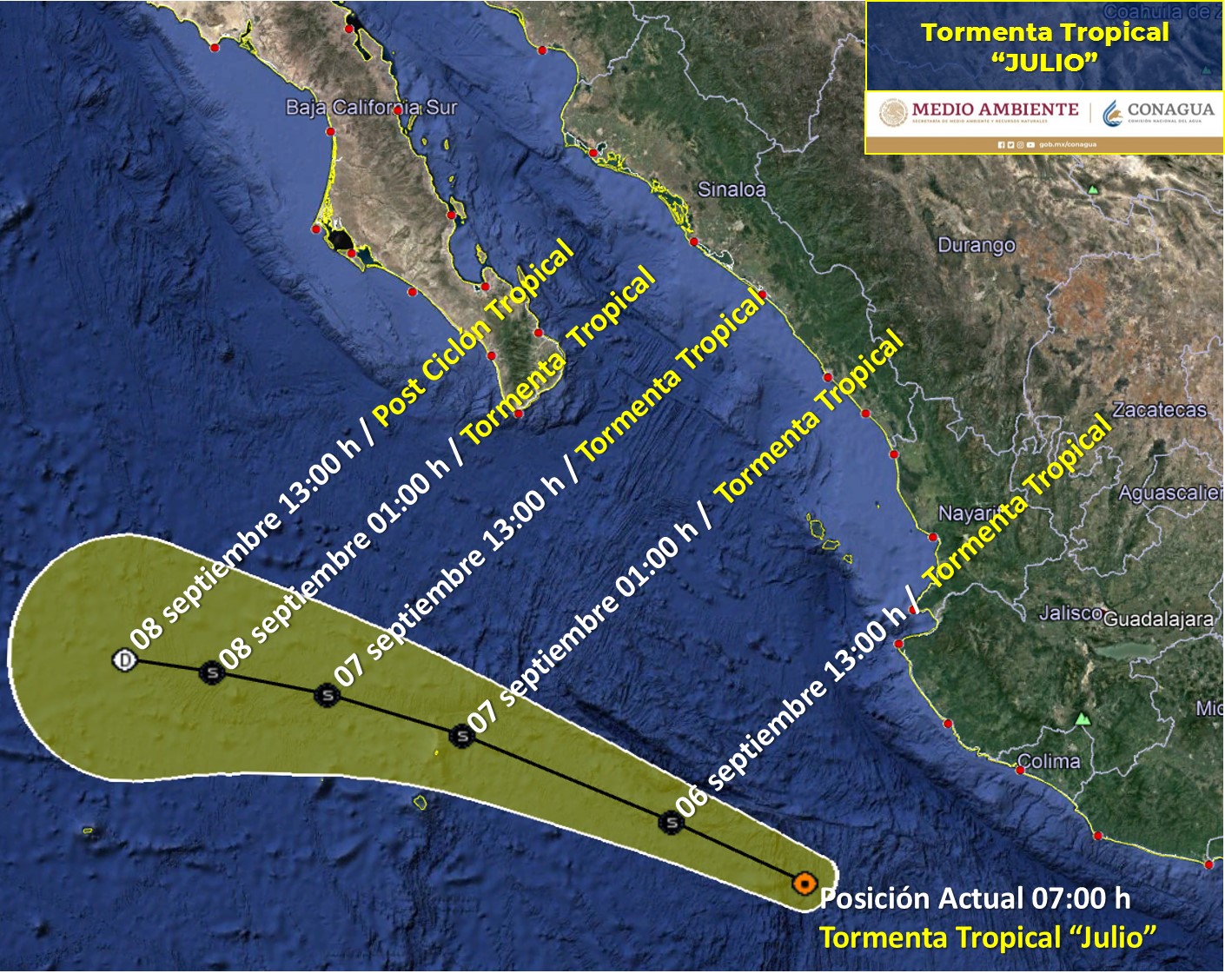 Advierten lluvias intensas en Nayarit y Jalisco por tormenta tropical Julio - trayectoria-de-la-tormenta-tropical-julio