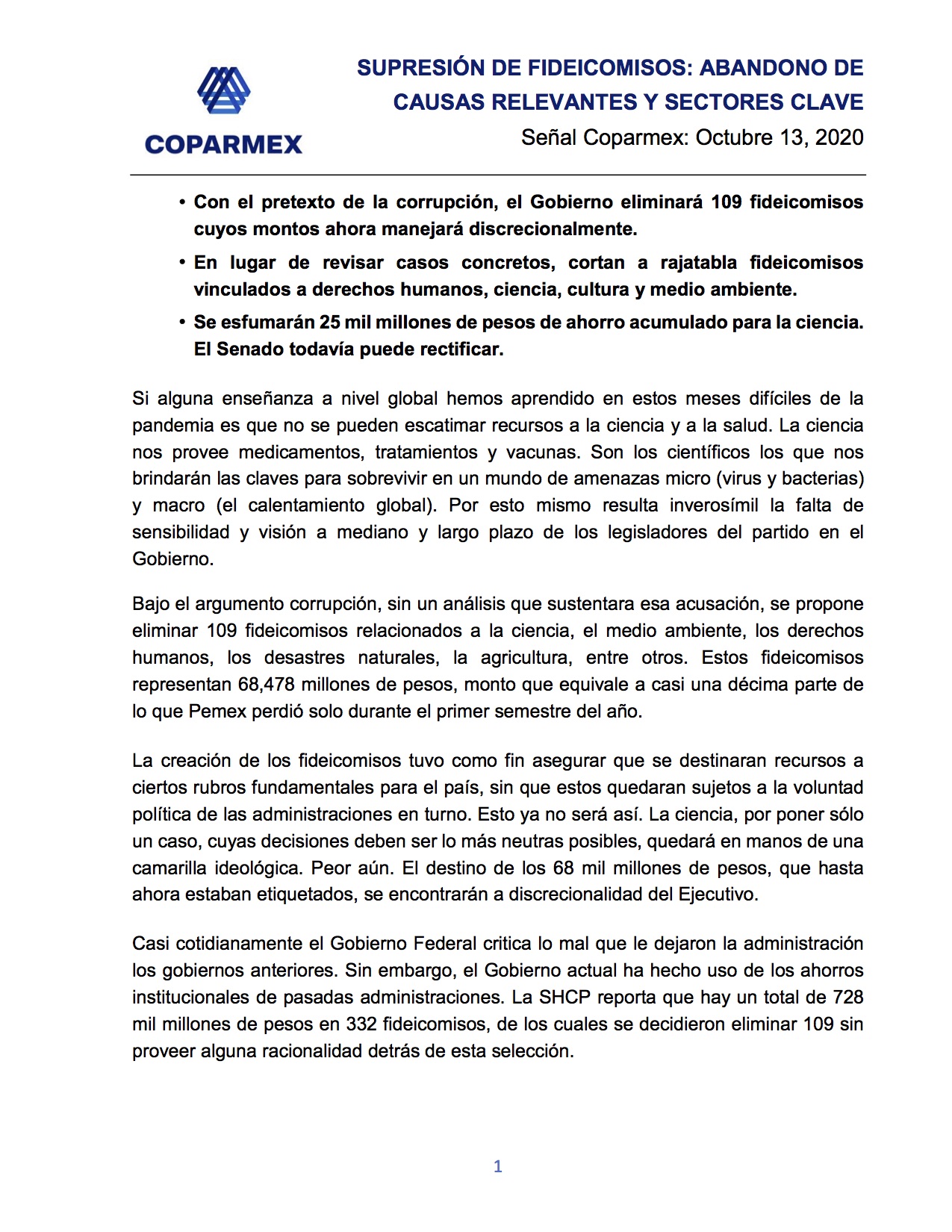 Coparmex pide a Senado evitar que el Gobierno Federal extinga Fondos y Fideicomisos - coparmex