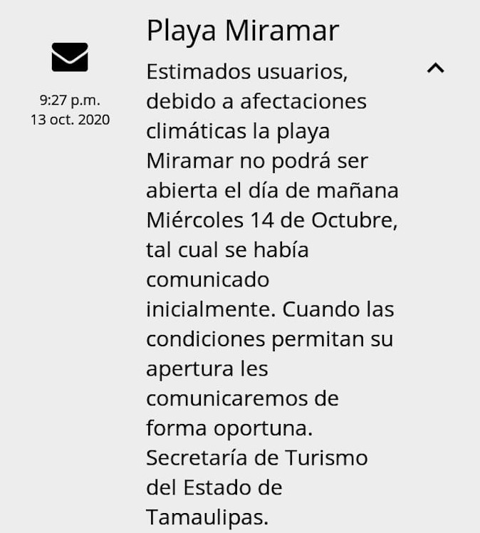 Posponen reapertura de playas en el sur de Tamaulipas; no hay fecha tentativa para apertura - mensaje-playa