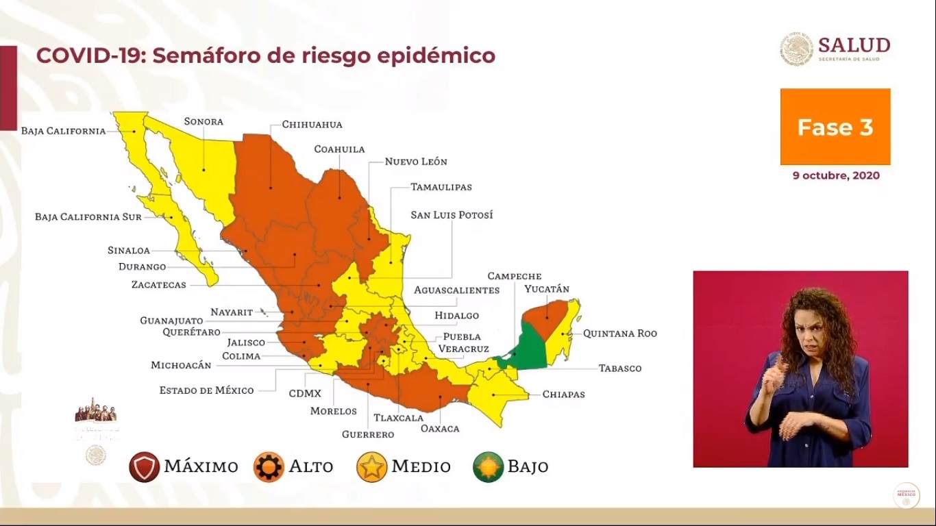 Se mantiene Campeche como único estado en semáforo verde por COVID-19; 17 entidades en naranja y 14 en amarillo - semaforo-de-riesgo-epidemiologico-por-covid-19