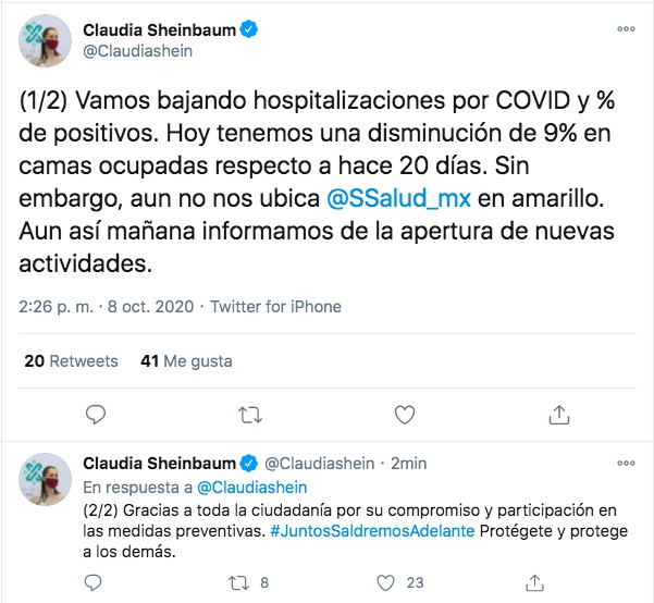 Ciudad de México aún no irá a Semáforo Amarillo, adelanta Claudia Sheinbaum; habrá reapertura de actividades - sheinbaum-semaforo