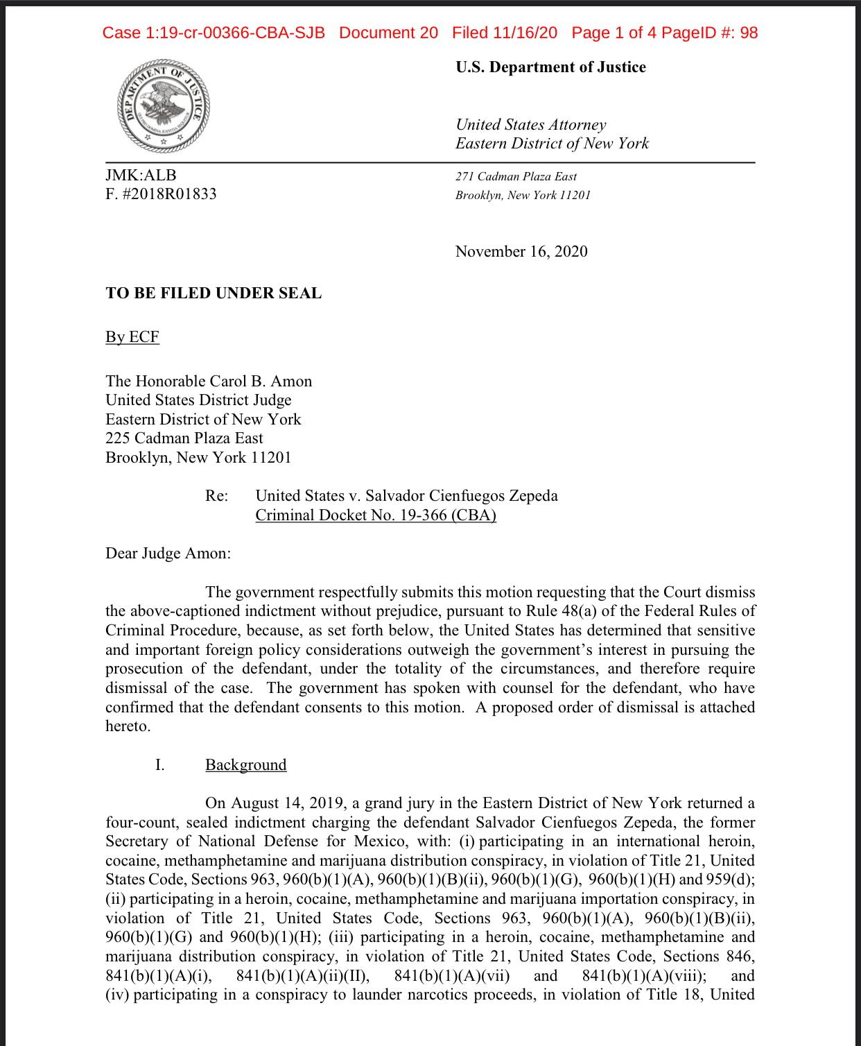 El general Salvador Cienfuegos retornará a México para seguir su proceso, confirma el canciller Ebrard - documentos-ebrard-01