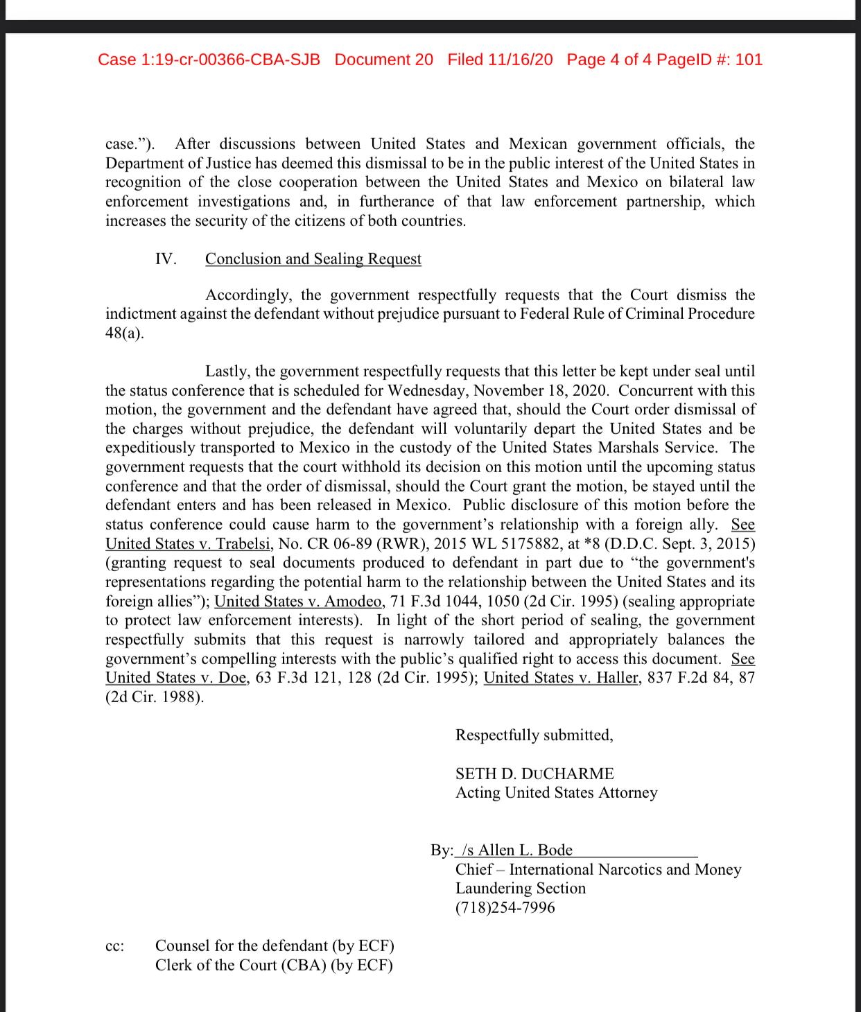 El general Salvador Cienfuegos retornará a México para seguir su proceso, confirma el canciller Ebrard - documentos-ebrard-04