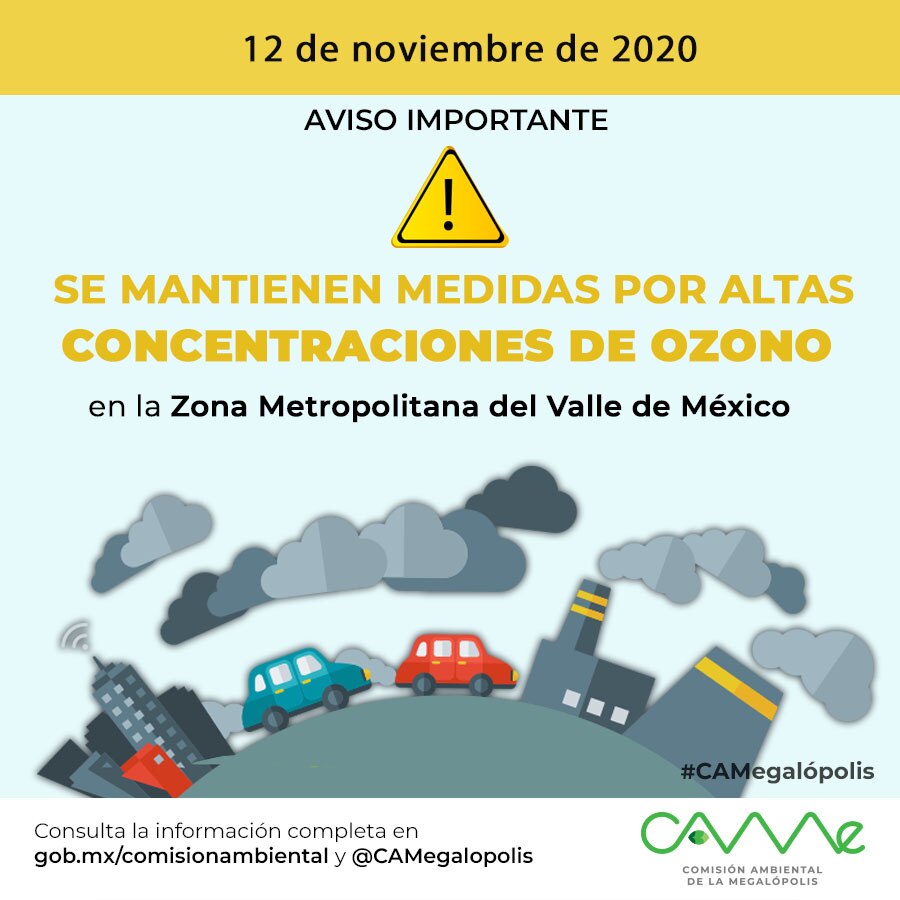 Continúan medidas de altas concentraciones de ozono en el Valle de México; se mantiene Hoy No Circula - valle-de-mexico-came-ozono-12nov20